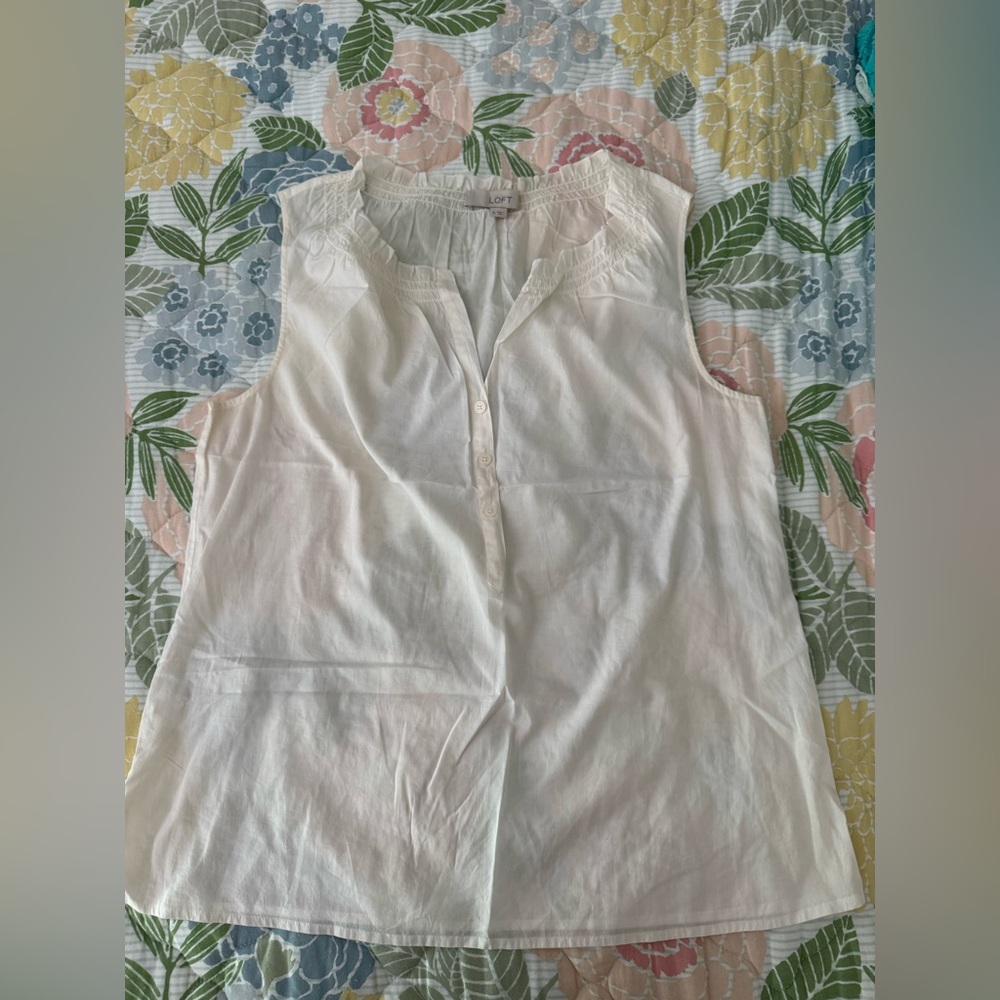 LOFT White Ruffled Blouse